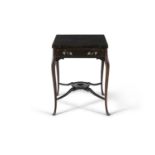 AN EDWARDIAN STAINED MAHOGANY ENVELOPE FOLDING CARD TABLE, fitted single frieze drawer, raised on