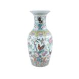 A LARGE CHINESE FAMILLE ROSE BALUSTER VASE, 19th century, colourfully enamelled with cockerels