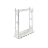 A VICTORIAN WHITE PAINTED CAST IRON STICK STAND, of rectangular shape with four ring compartments,