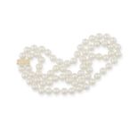 A CULTURED PEARL NECKLACE WITH DIAMOND CLASP, composed of a double row of cultured pearls with cream