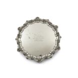 AN IRISH SILVER PRESENTATION SALVER, Dublin 1946, mark of West, of traditional Georgian style with