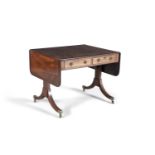 A MAHOGANY AND CROSSBANDED DOUBLE DROP LEAF SOFA TABLE, 19th century, the rectangular top with