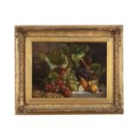 19TH CENTURY SCHOOL Still life with fruit and butterfly Oil on canvas, 30.5 x 40.5cm Signed with
