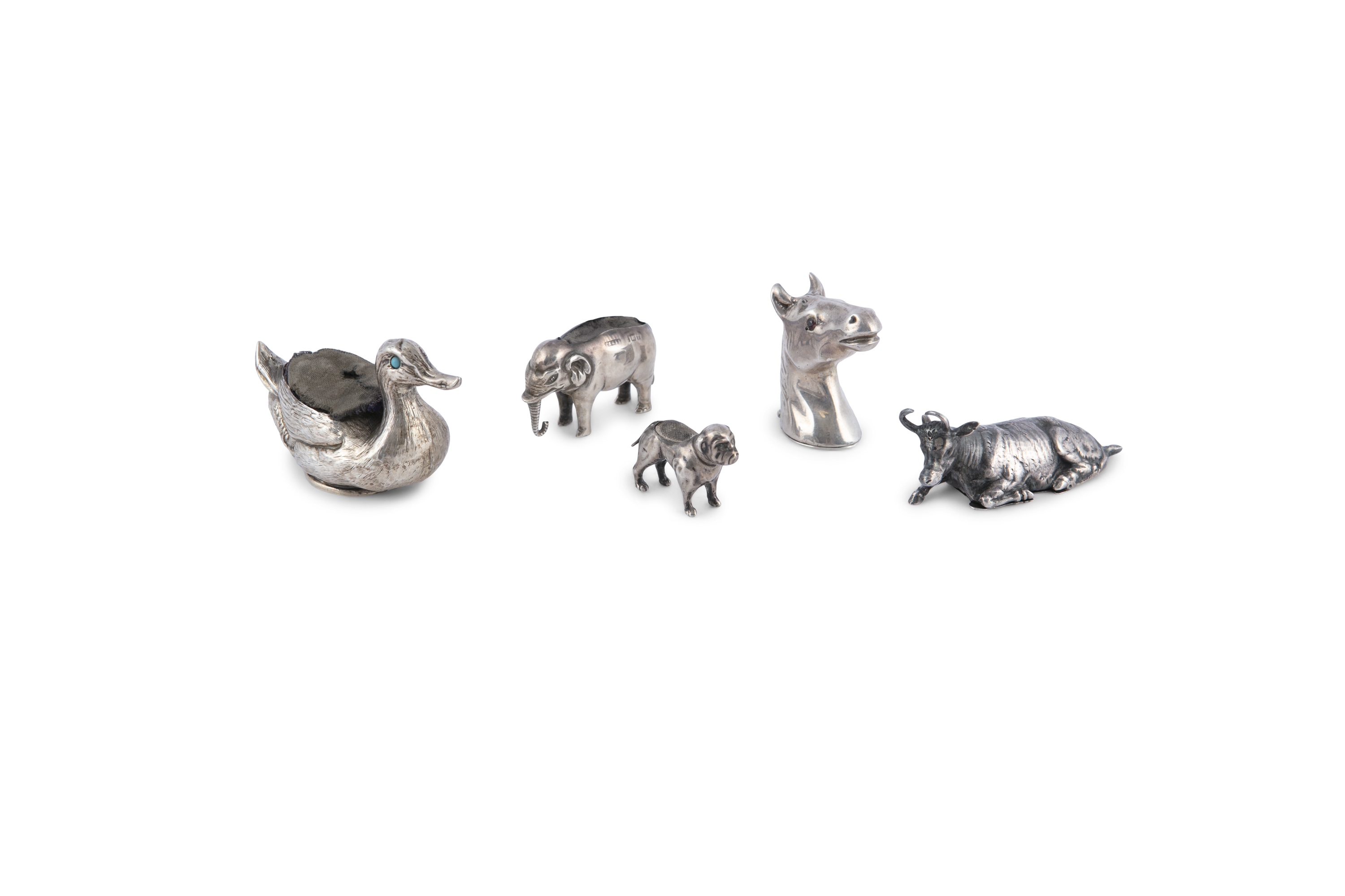 A COLLECTION OF THREE 19TH CENTURY SILVER PIN CUSHIONS, naturalistically formed as a bulldog, a swan - Image 2 of 2