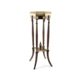 A BEECHWOOD MARBLE AND ORMOLU MOUNTED JARDINERE STAND, the octagonal top with pierced gallery, on