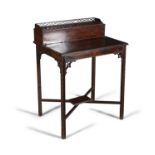 A CHINESE CHIPPENDALE MAHOGANY SIDE TABLE, 19th century, with pierced fretwork gallery, over a