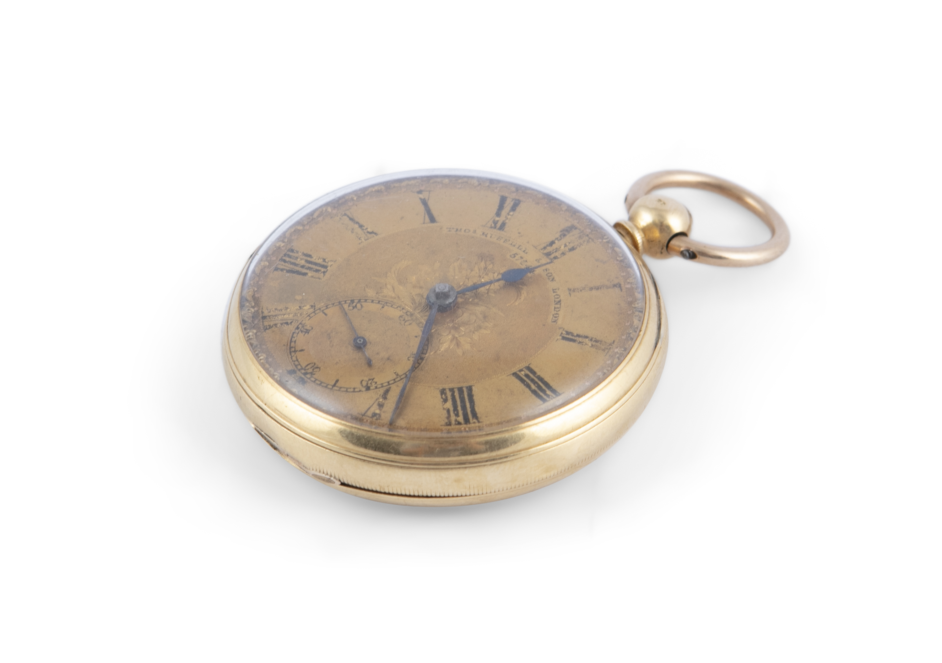 AN 18K GOLD OPEN-FACE POCKET WATCH, Sheffield 1891, by Thomas Russell & Son, London, markers for the - Image 2 of 3