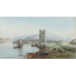 ALEXANDER WILLIAMS RHA (1846-1930) Granuaile's Castle, Achill Island Watercolour, 24.5 x 45cm (9½