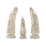 A PAIR OF CARVED IVORY INDIAN FLAT-BACK figures, 19th century, depicting a Sultan and Sultaness,