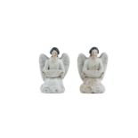 A RARE PAIR STAFFORDSHIRE 'HOLY WATER' FONTS, each modelled as angels kneeling holding oval bowls,