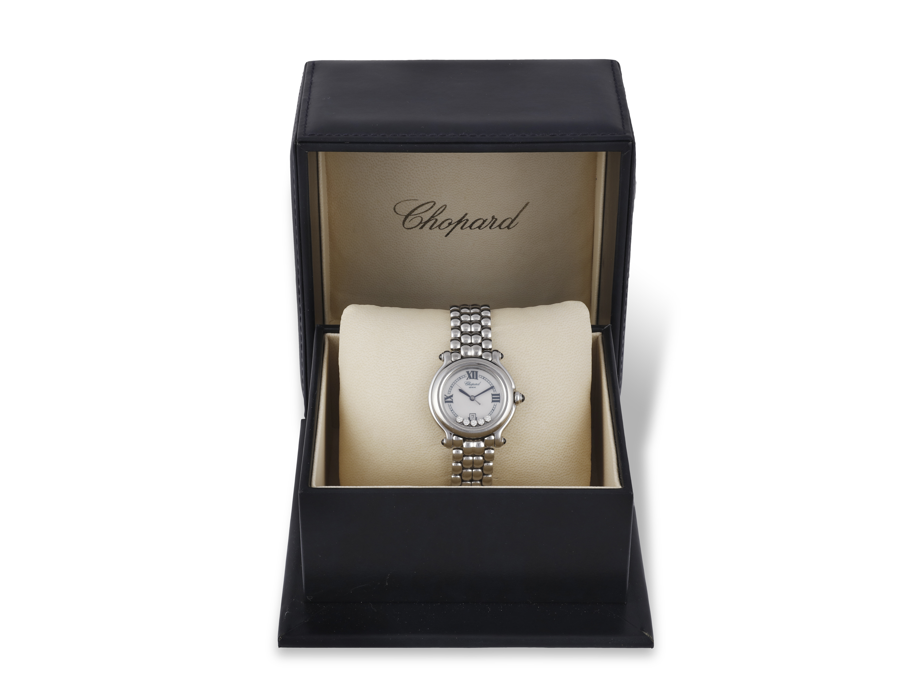 A STAINLESS STEEL AND DIAMOND QUARTZ 'HAPPY SPORT' BRACELET WATCH, BY CHOPARD 7-jewel ETA quartz - Image 2 of 3