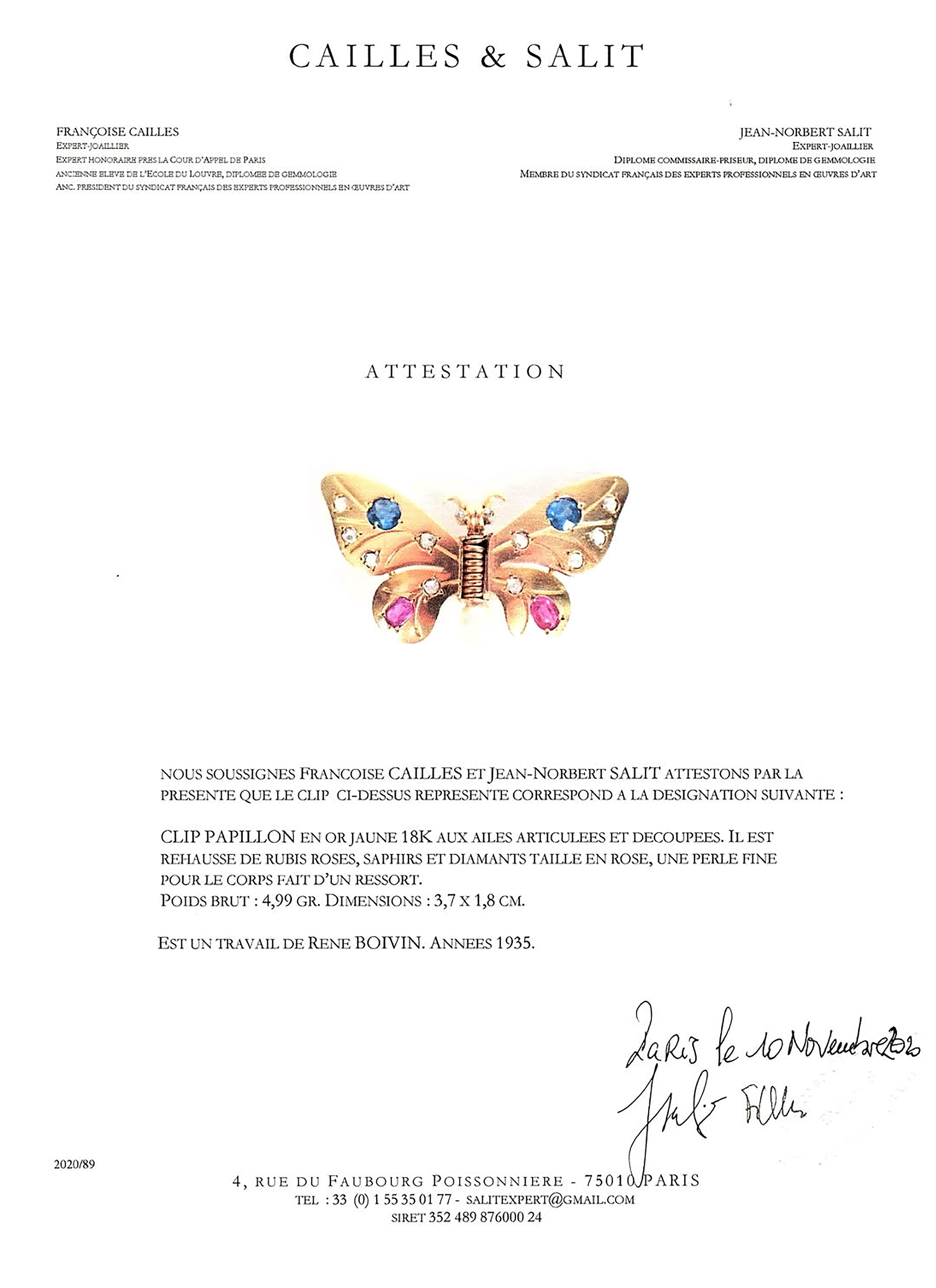A GEM-SET AND DIAMOND PENDANT/BROOCH, BY RENE BOIVIN The stylised butterfly, the wings decorated - Image 3 of 4