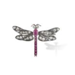 A 19TH CENTURY GEM-SET BROOCH, CIRCA 1880 Designed as a dragonfly, the closed-back rose-cut