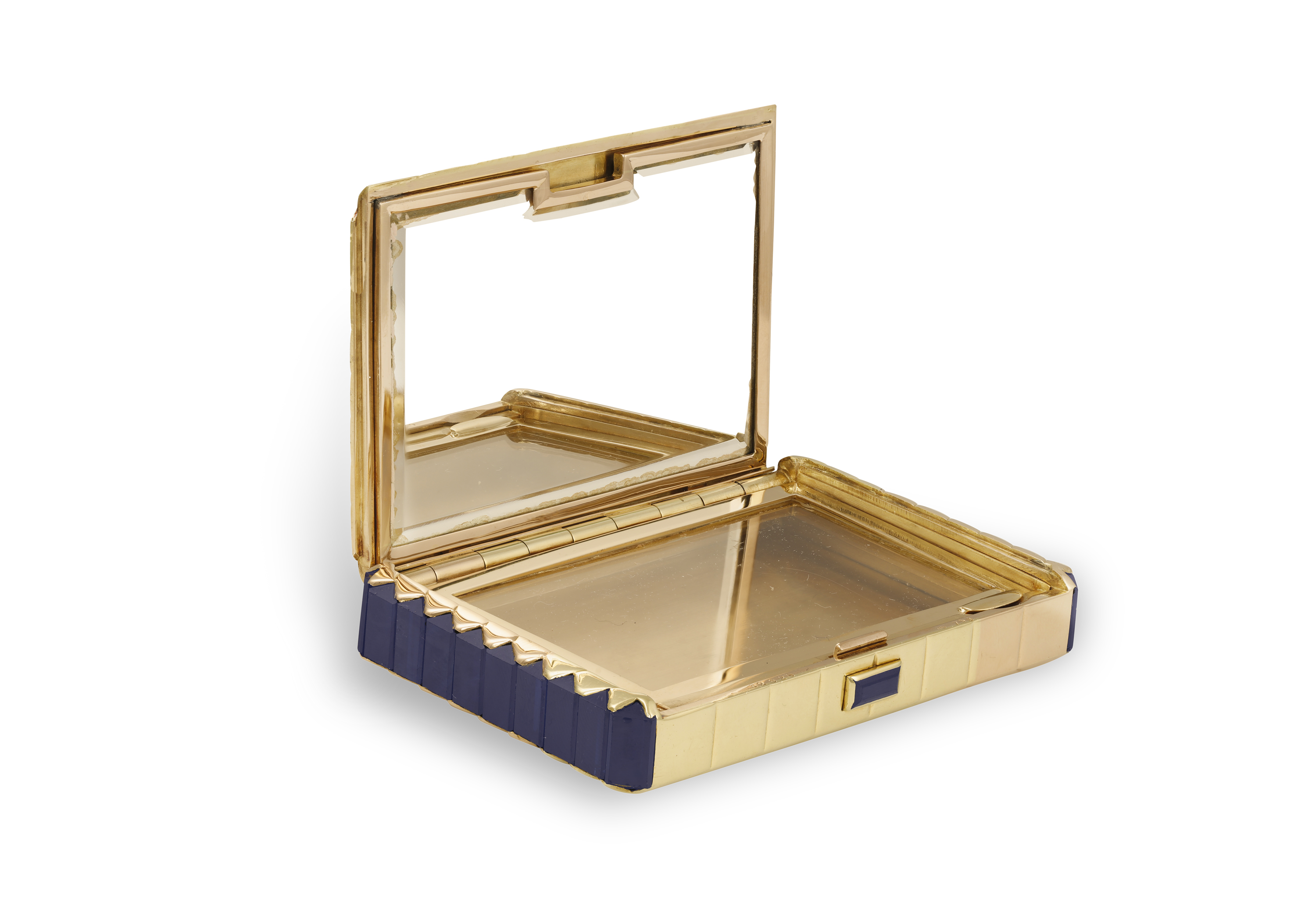 A RARE SAPPHIRE AND GOLD COMPACT, BY CHARLES HOLL, CIRCA 1945 The rectangular case composed of a - Image 3 of 5