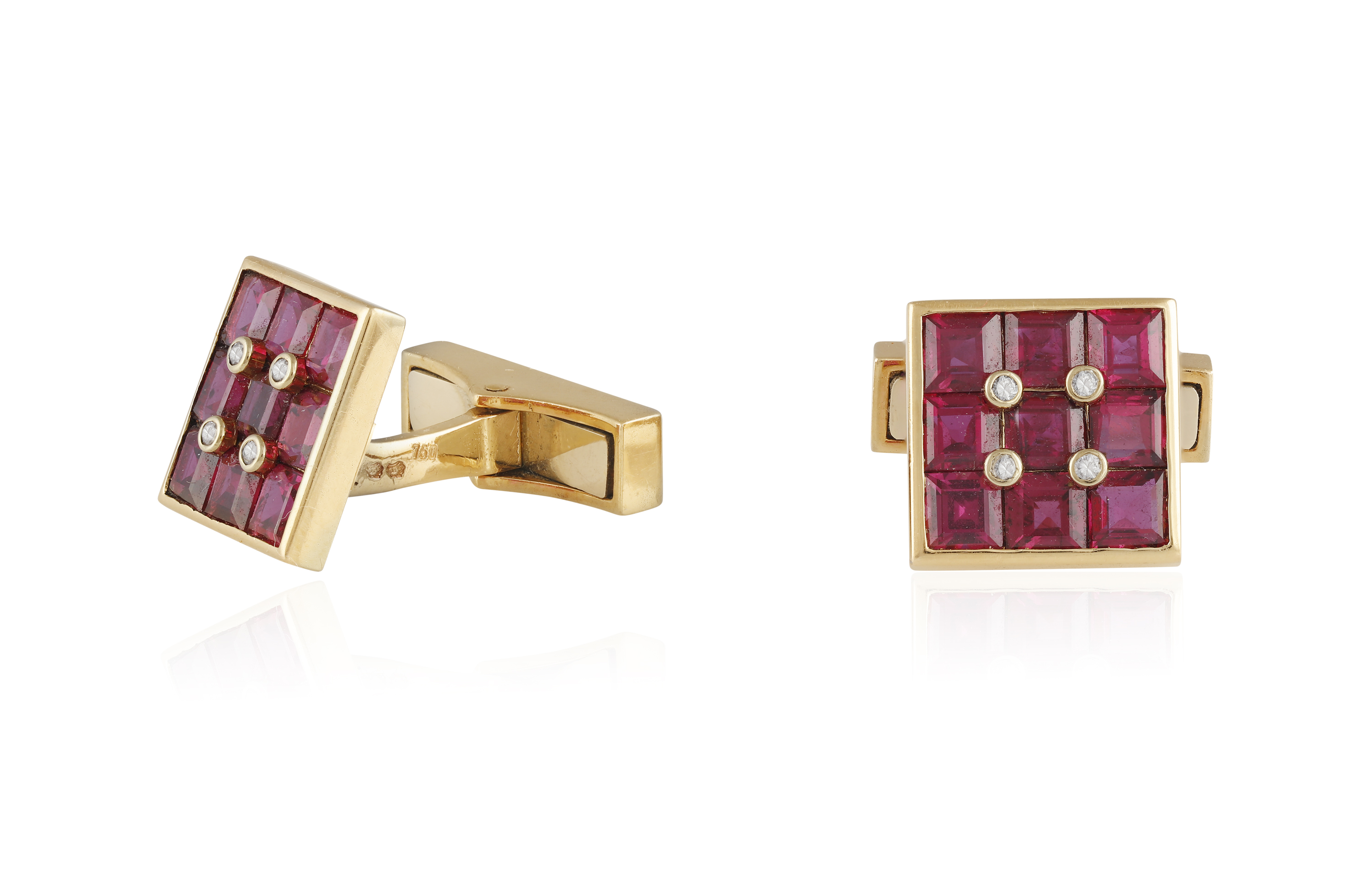 AN ELEGANT PAIR OF RUBY AND DIAMOND CUFFLINKS, BY CHAUMET, CIRCA 1925 Single-sided, each square - Image 3 of 5