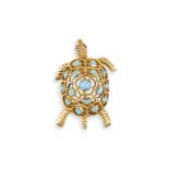 A GEMSET NOVELTY BROOCH, BY BOUCHERON, CIRCA 1965 Designed as an openwork textured gold turtle, with