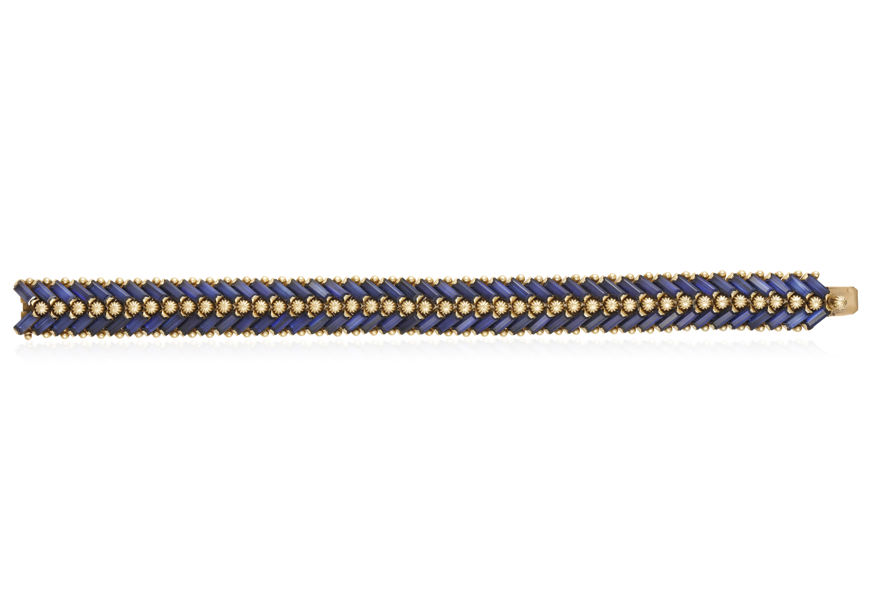 A SAPPHIRE BRACELET, BY ILLARIO, CIRCA 1955 The supple and articulated bracelet composed of two rows - Image 3 of 4