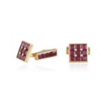 AN ELEGANT PAIR OF RUBY AND DIAMOND CUFFLINKS, BY CHAUMET, CIRCA 1925 Single-sided, each square