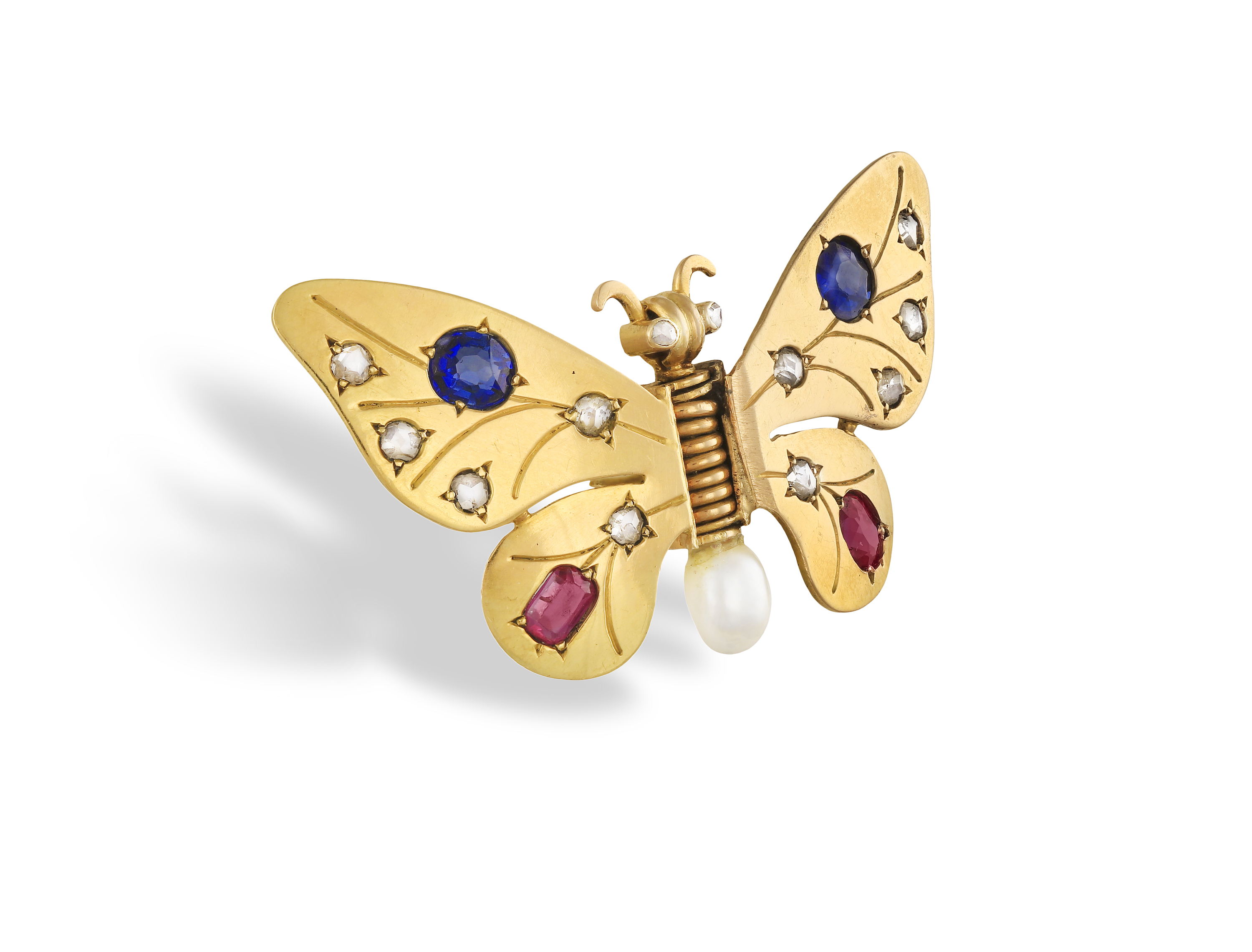 A GEM-SET AND DIAMOND PENDANT/BROOCH, BY RENE BOIVIN The stylised butterfly, the wings decorated - Image 2 of 4