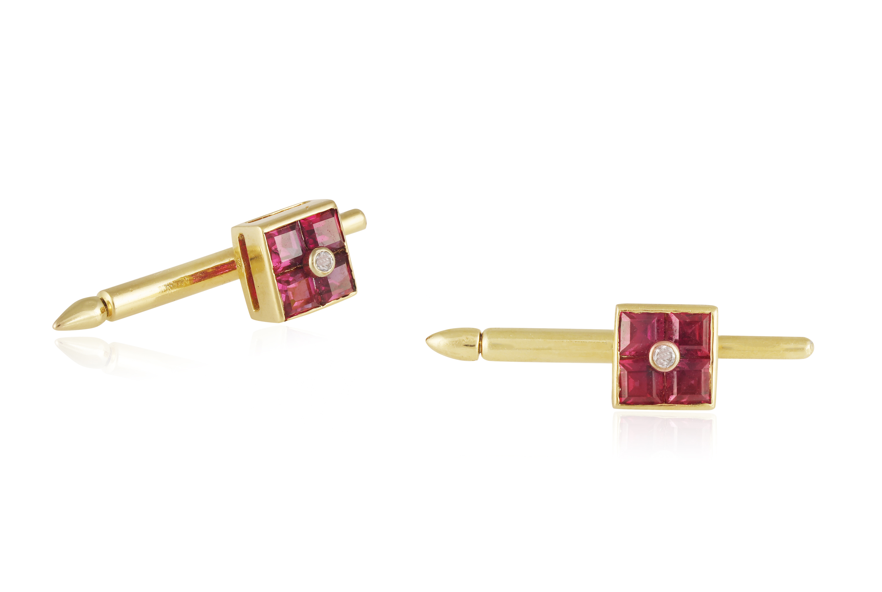 AN ELEGANT PAIR OF RUBY AND DIAMOND CUFFLINKS, BY CHAUMET, CIRCA 1925 Single-sided, each square - Image 2 of 5