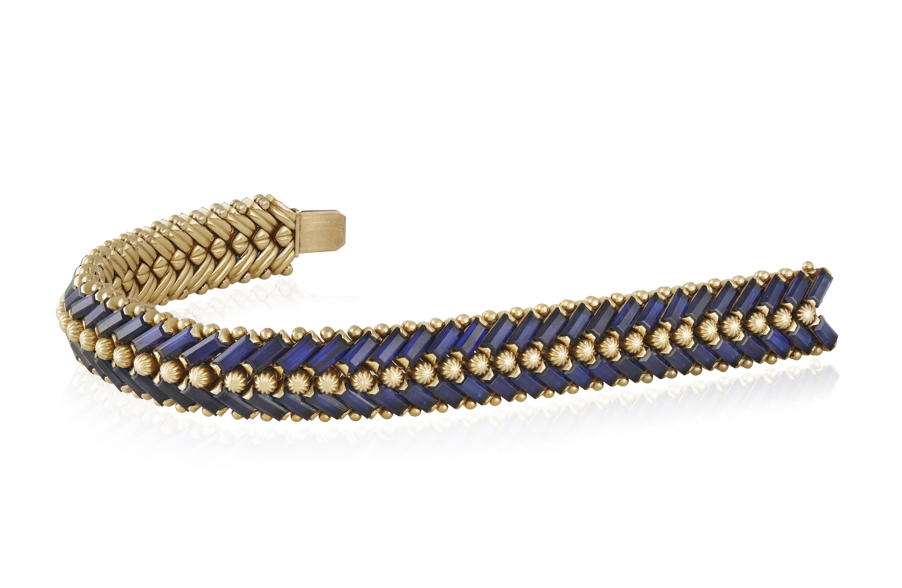 A SAPPHIRE BRACELET, BY ILLARIO, CIRCA 1955 The supple and articulated bracelet composed of two rows - Image 2 of 4