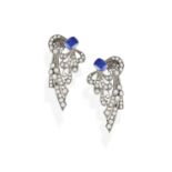 A PAIR OF SAPPHIRE AND PASTE CLIP BROOCHES, CIRCA 1950 Each clip set with colourless paste stones,