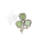 A LATE 19TH CENTURY CHRYSOPRASE AND DIAMOND BROOCH, CIRCA 1890 The heart-shaped chrysoprase and