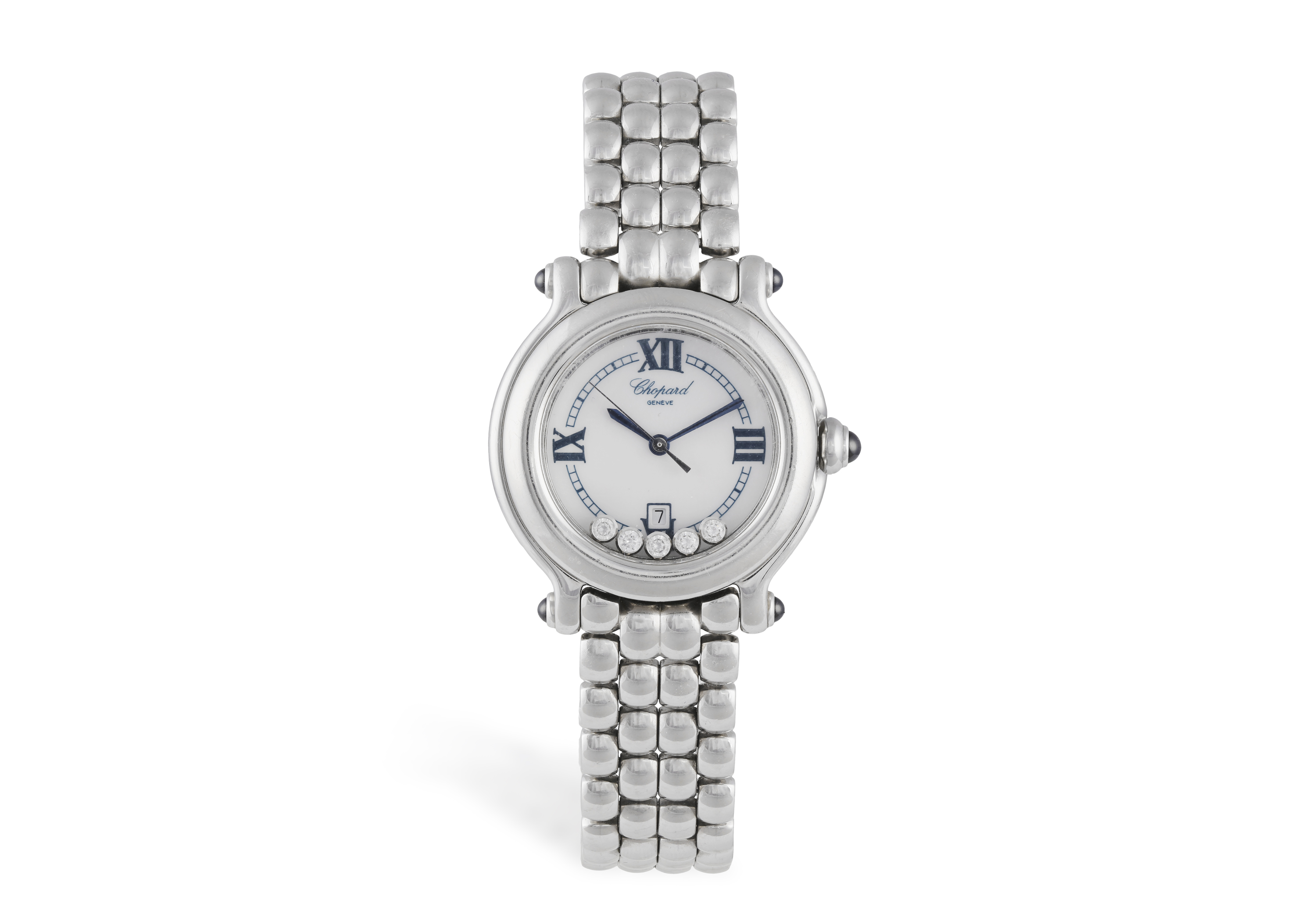 A STAINLESS STEEL AND DIAMOND QUARTZ 'HAPPY SPORT' BRACELET WATCH, BY CHOPARD 7-jewel ETA quartz