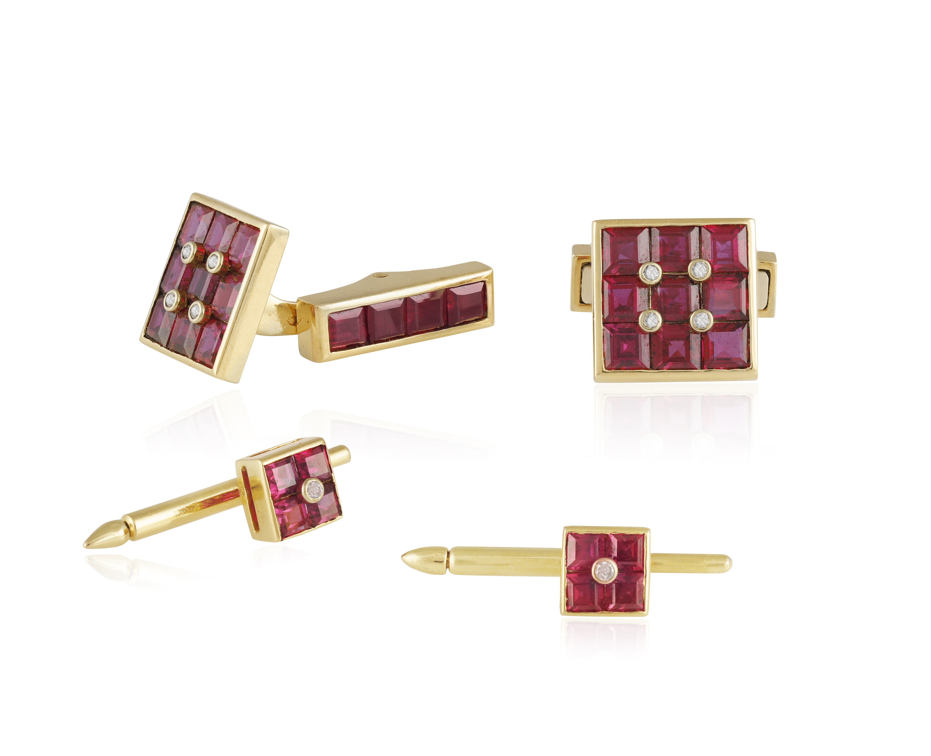 AN ELEGANT PAIR OF RUBY AND DIAMOND CUFFLINKS, BY CHAUMET, CIRCA 1925 Single-sided, each square - Image 5 of 5