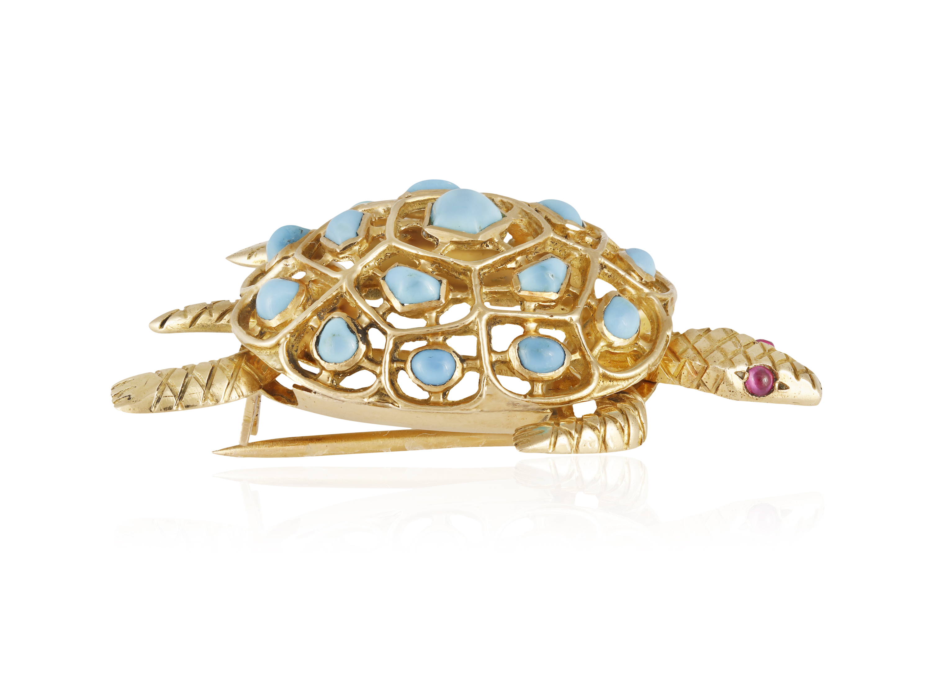 A GEMSET NOVELTY BROOCH, BY BOUCHERON, CIRCA 1965 Designed as an openwork textured gold turtle, with - Image 3 of 4