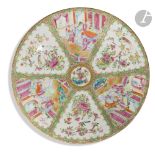 CHINE, Canton - Fin XIXe siècle Plat en porcelaine émaillée polychrome de la famille rose à décor de
