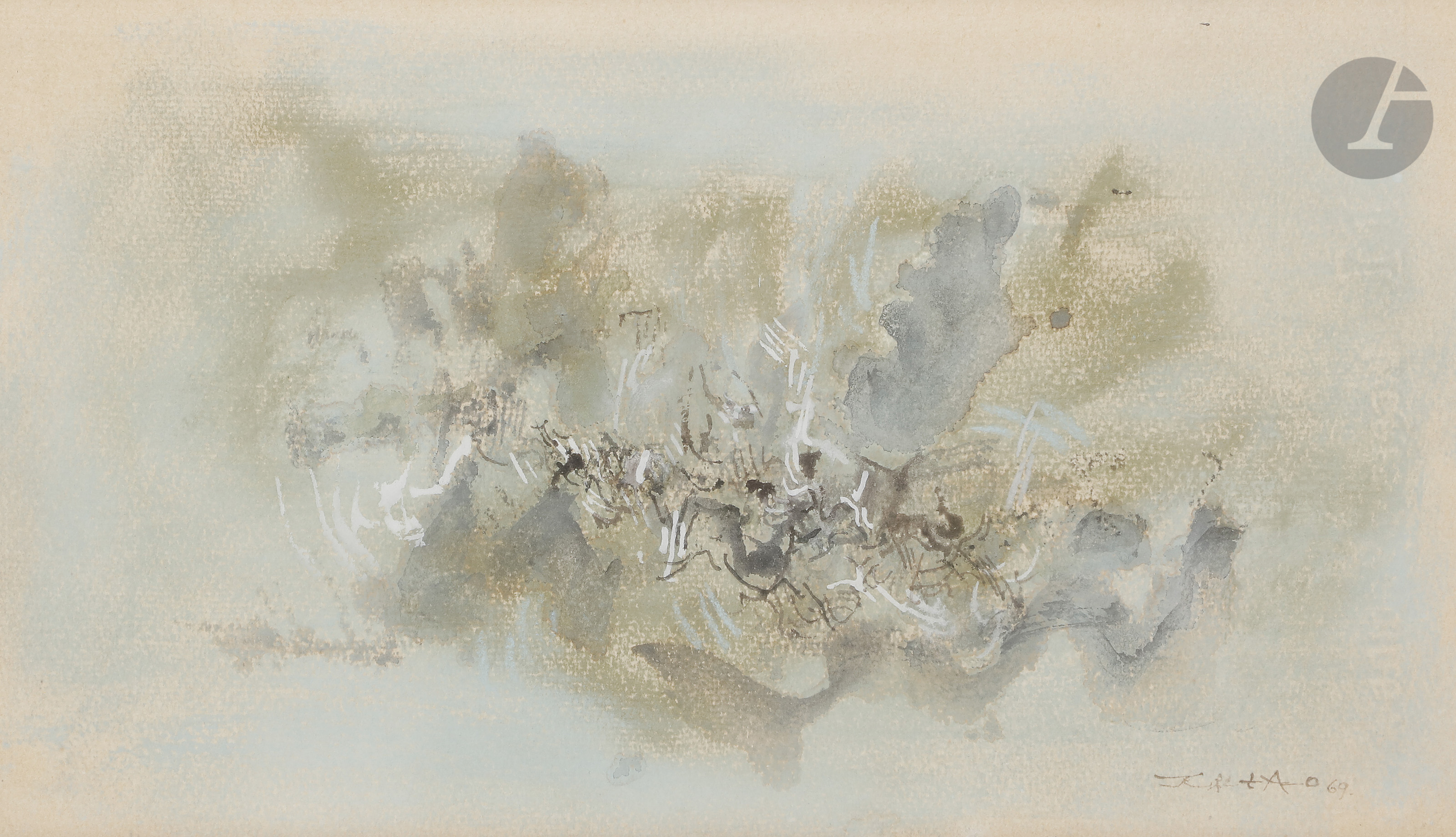 ZAO Wou-Ki [franco-chinois] (1920-2013)Composition, 1969Gouache et encre.Signée et datée en bas à