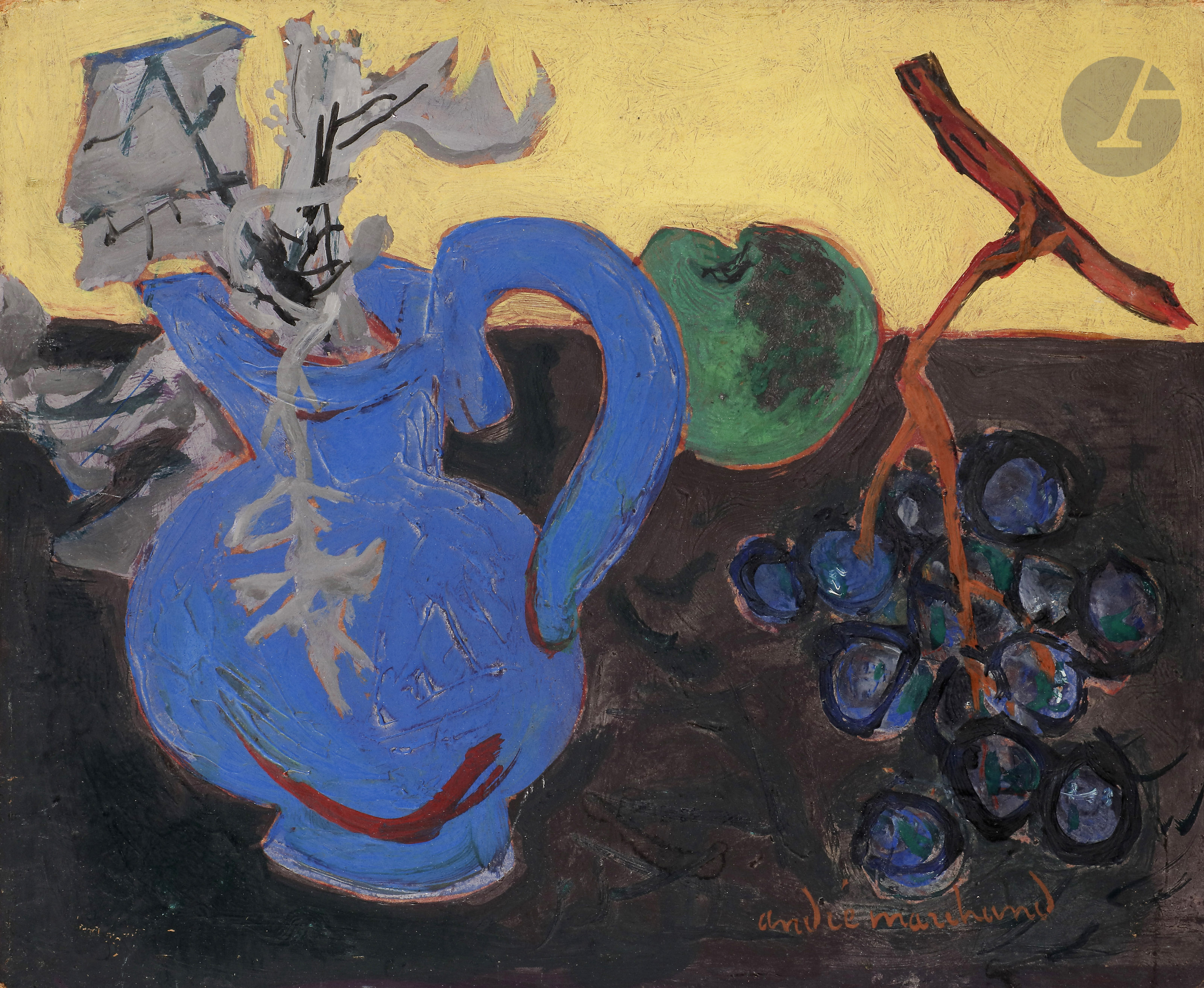 André MARCHAND (1907-1997)Nature morte, 1943Huile sur isorel.Signée en bas à droite.Signée, datée,