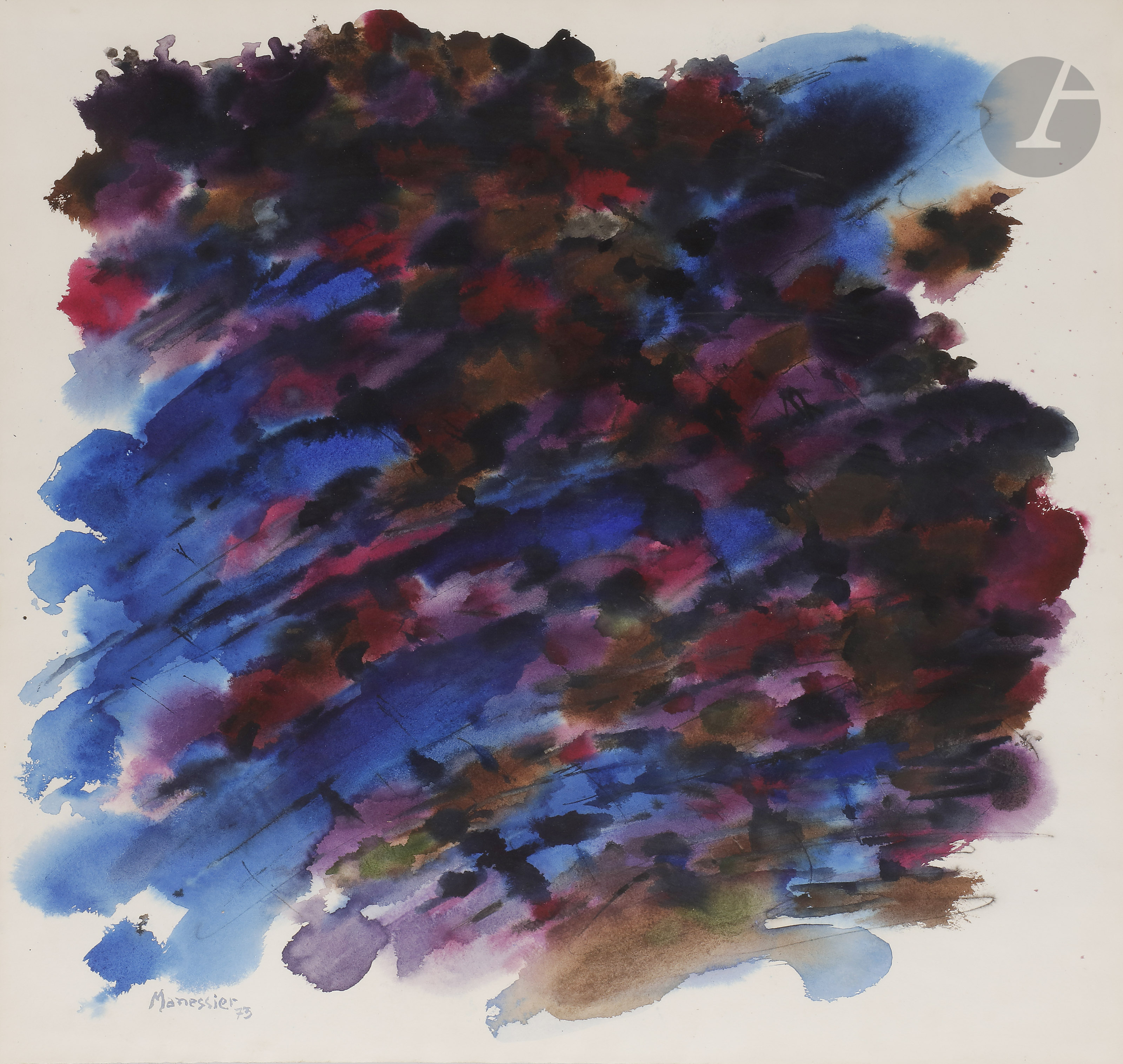 Alfred MANESSIER (1911-1993)Composition, 1973Aquarelle.Signée et datée en bas à gauche.56 x 56