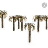 DANS LE GOÛT DE LA MAISON JANSEN Palmiers Suite de 7 grandes lampes d'applique. Épreuves en feuilles