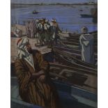 Mathilde ARBEY (1890-1966) Pêcheurs à Salé, Maroc Pastel. Signé en bas à droite. 54 x 45 cm