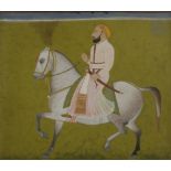 Portrait d'un raja à cheval, Inde, Rajasthan, Mewar, XIXe siècle Peinture à la gouache et à l'or sur