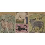 Lot de quatre documents variés d'arts du livre, XIXe siècle - Coq en collage de papiers colorés