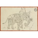 Éléphant composite et son cornac, Inde, Rajasthan, fin XIXe siècle Gouache sur page d›album