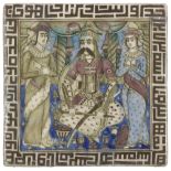 Carreau à décor de scène de cour, Iran qâjâr, daté 1273 H / 1856 Carreau carré en céramique