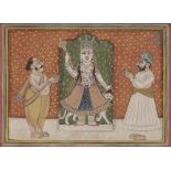 Vénération de la déesse Durga, Rajasthan, XIXe siècle Gouache sur papier représentant la déesse