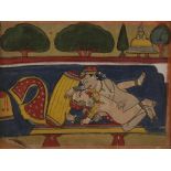 Deux miniatures érotiques, Rajasthan Marwar, début du XVIIIe siècle Gouaches à encadrement rouge