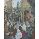 Raymond CRETOT-DUVAL (1895-1986) Souk au Maroc, vers 1955 Gouache. Signée en haut à gauche. 44 x