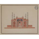 Tombeau d'Akbar à Sikandra, Inde du Nord, Company School, XIXe siècle Aquarelle sur papier