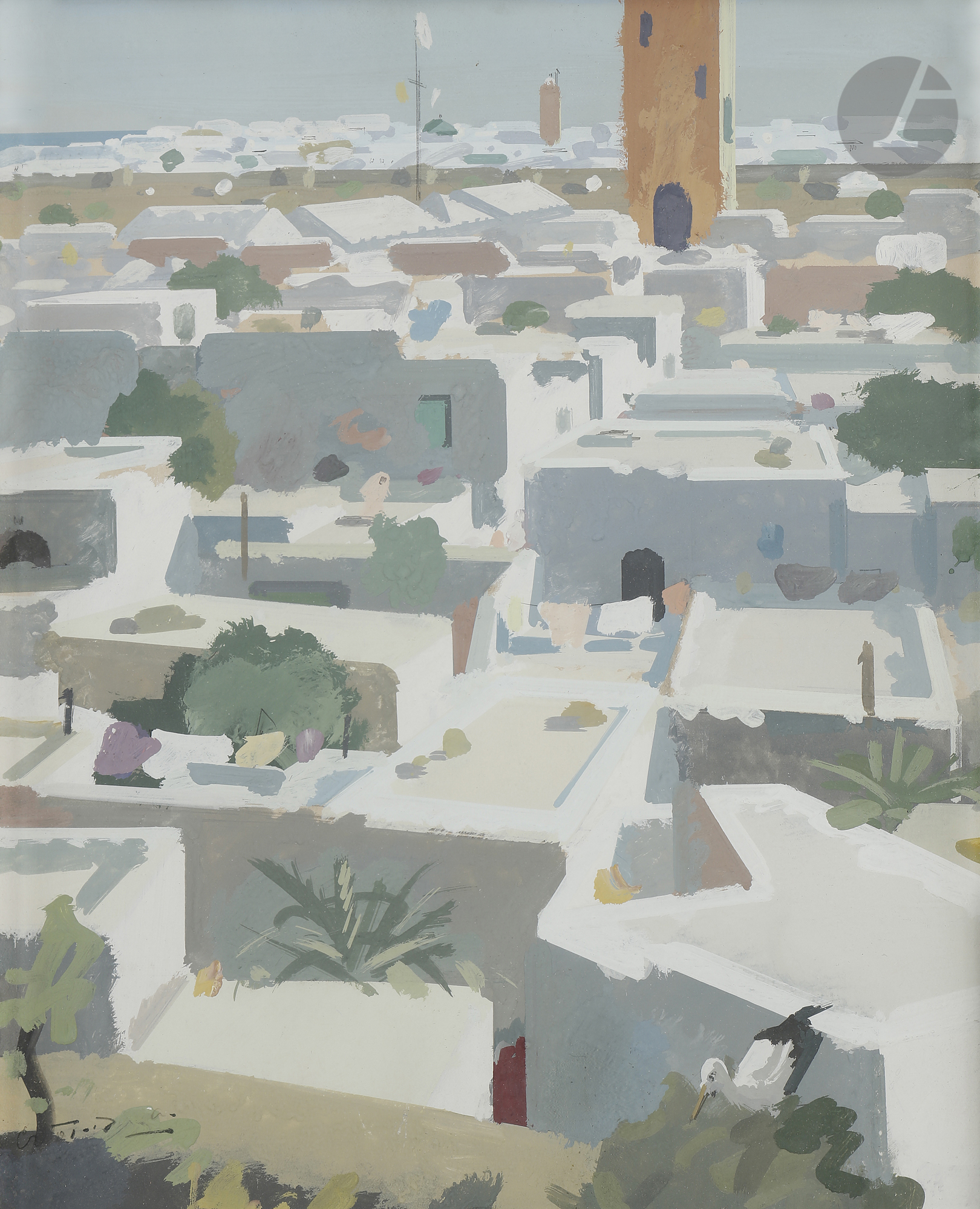 Raymond CRETOT-DUVAL (1895-1986) Ville au Maroc, vers 1955 Gouache. Signée en bas à gauche. 44 x