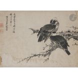 CHINE - XXe siècle Ensemble de deux peintures, encre et couleurs sur papier, représentant des