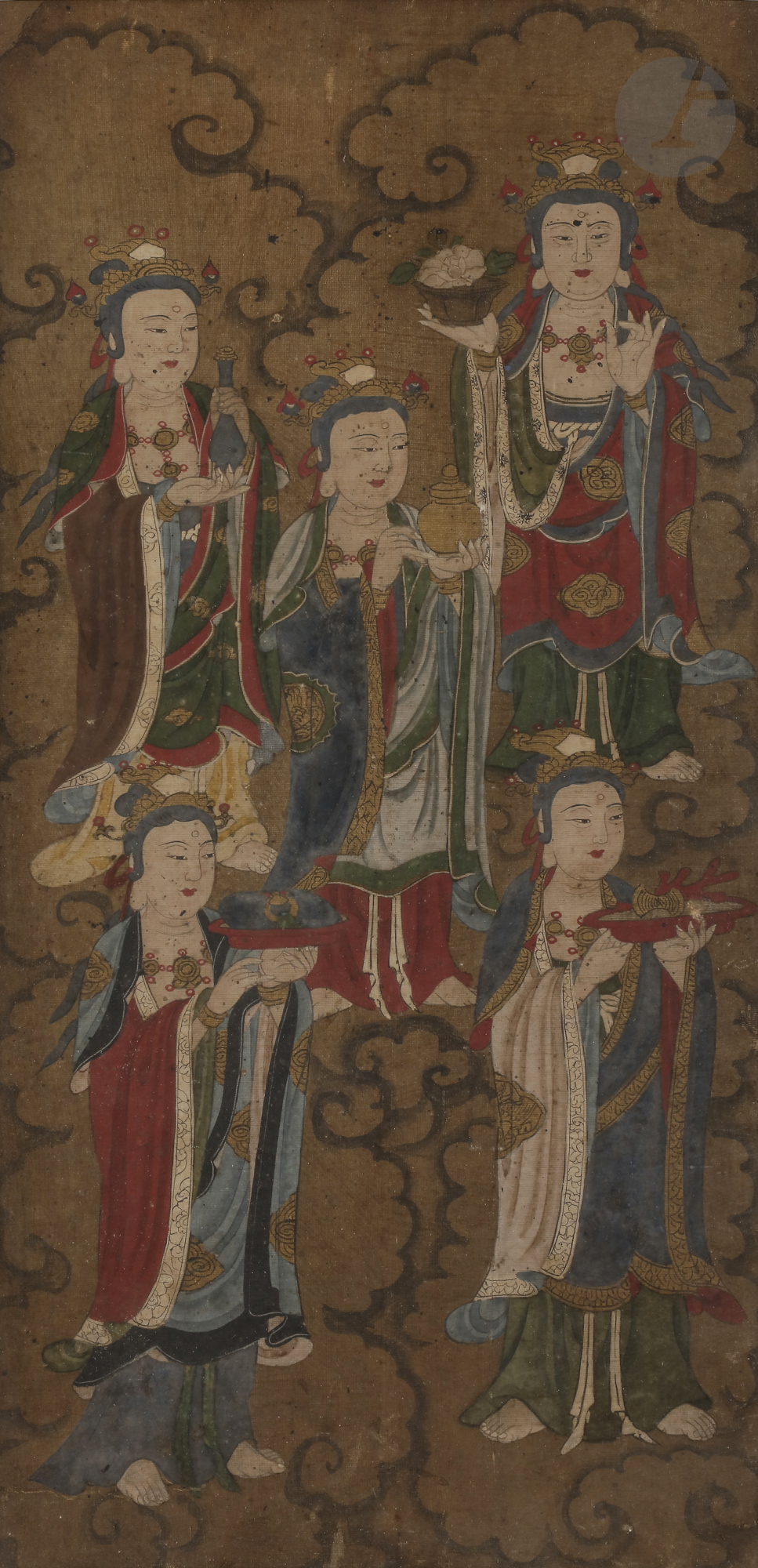 CHINE - XIXe siècle Ensemble de deux peintures, encre et couleurs sur soie, représentant différentes