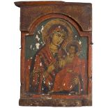 Icône de la Vierge d’Ivérie. Grèce, XIXe siècle Panneau central d’un triptyque. 25 x 19 cm Икона