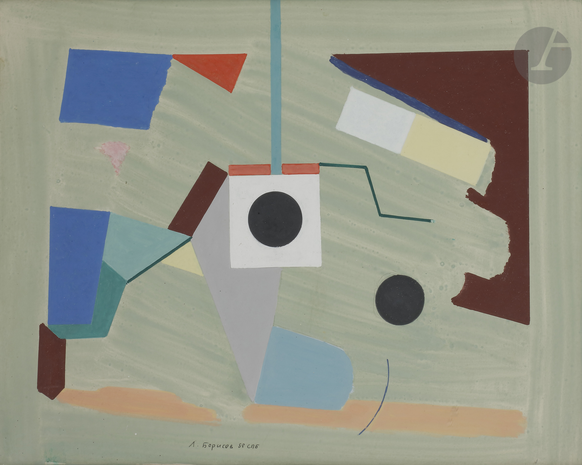 Leonid Konstantinovitch BORISSOV (1943-2013) Composition géométrique, 1988 Gouache sur papier.