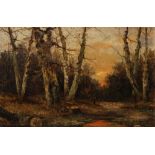 Yuliy Yulevich KLEVER (1850-1924) Ramasseuse de bois au coucher du soleil, 1916 Huile sur toile.